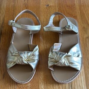 J Crew Girls Size 13 Metallic Gold Bow Sandals with Ankle Strap